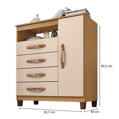 Imagem de Guarda Roupa Casal Modena com Espelho 6 Portas e Cômoda Sapateira Cannes com Armário Multiuso Versatile Carvalho Americano Off White  Incorplac