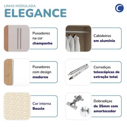 Imagem de Guarda Roupa Casal Modulado 4 Peças Elegance