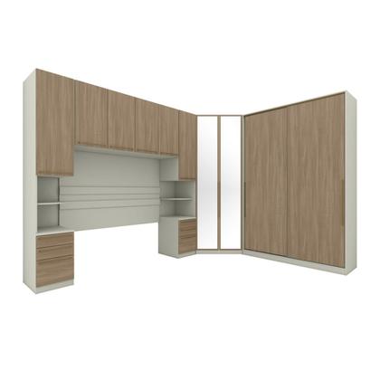 Imagem de Guarda Roupa Casal Modulado 5 Peças com Espelho e Cabeceira 10 Portas 12 Gavetas Seletto Areia/Jequitibá