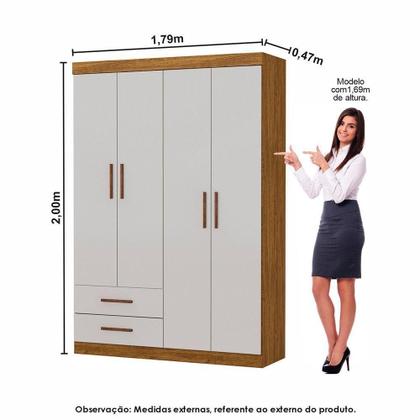 Imagem de Guarda Roupa Casal Modulado 5 Portas com Cama Hercules 4 Portas 4 Gavetas Cinamomo com Off White