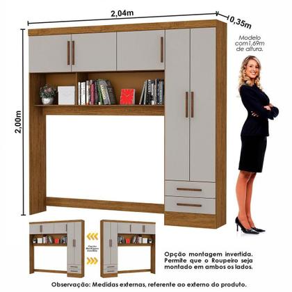 Imagem de Guarda Roupa Casal Modulado 5 Portas com Cama Hercules 4 Portas 4 Gavetas Cinamomo com Off White