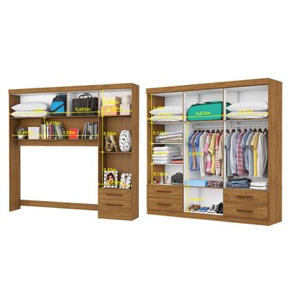 Imagem de Guarda-Roupa Casal Modulado com Cama Hércules 11 Portas 6 Gavetas Cinamomo - Carioca Móveis