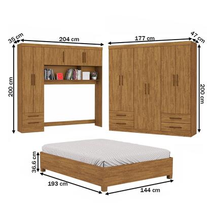 Imagem de Guarda-Roupa Casal Modulado com Cama Hércules 11 Portas 6 Gavetas Cinamomo - Carioca Móveis
