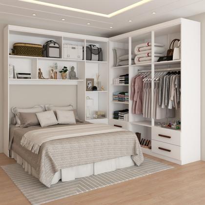 Imagem de Guarda-Roupa Casal Modulado com Cama Paradise 10 Portas 6gavetasbranco - Panorama Móveis