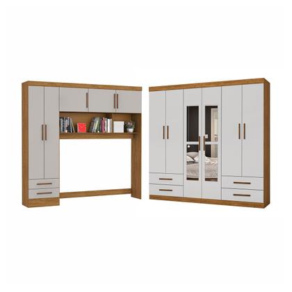 Imagem de Guarda-Roupa Casal Modulado Hércules 11 Portas 6 Gavetas com Espelho Cinamomo/Off White - Carioca Móveis