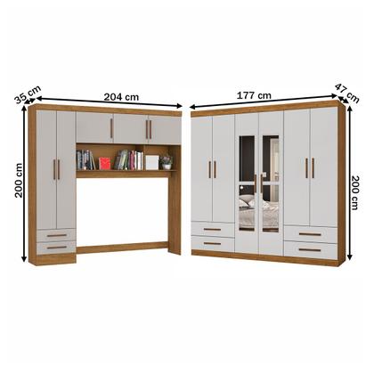 Imagem de Guarda-Roupa Casal Modulado Hércules 11 Portas 6 Gavetas com Espelho Cinamomo/Off White - Carioca Móveis