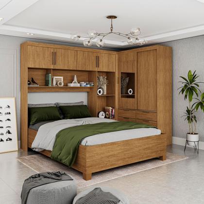 Imagem de Guarda Roupa Casal Modulado Sevilha 4 e 2 Portas 8 Gavetas com Espelho e Cama Casal Carioca Móveis