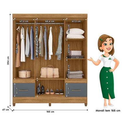 Imagem de Guarda Roupa Casal MS912 6 Portas Freijó Cinza com Espelho - Moval