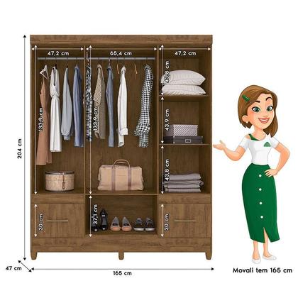 Imagem de Guarda Roupa Casal MS912 com espelho e Cômoda Vênus com pés Castanho Wood  Moval