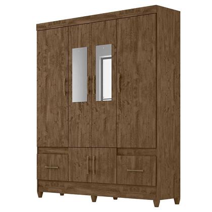 Imagem de Guarda Roupa Casal MS912 com espelho e Cômoda Vênus com pés Castanho Wood  Moval