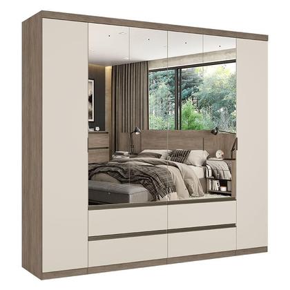 Imagem de Guarda Roupa Casal Nobre 6 Portas Full Glass Rustic Off White e Cabeceira com Mesas de Cabeceira Formosa Glass Rustic- THB