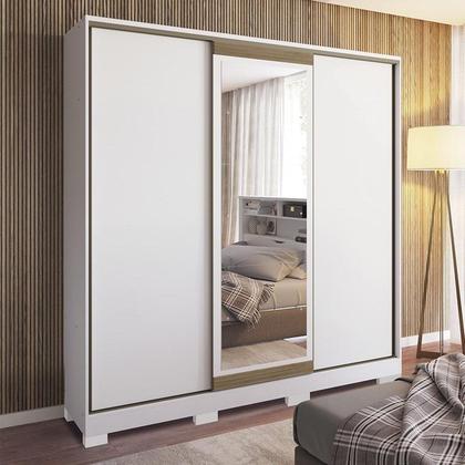 Guarda Roupa Casal Oásis 3 Portas Deslizante Branco com Espelho e