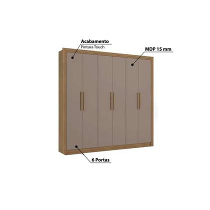 Imagem de Guarda Roupa Casal Open M569 6 Portas e 2 Gavetas Nogueira/Fendi - Kappesberg
