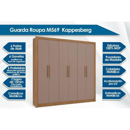 Imagem de Guarda Roupa Casal Open M569 6 Portas e 2 Gavetas Nogueira/Fendi - Kappesberg