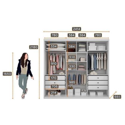 Imagem de Guarda Roupa Casal Palazzo com Espelho e Gaveteiro Milão com Chave Neve - Novo Horizonte