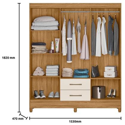 Imagem de Guarda Roupa Casal Panamá e Cômoda Venus Freijó Off White com Pés - Moval