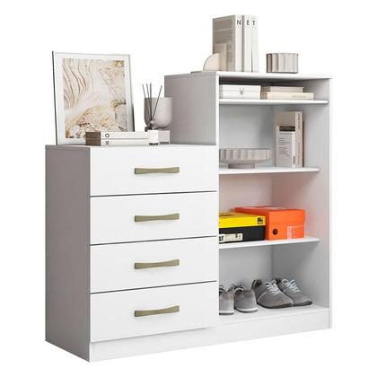 Imagem de Guarda Roupa Casal Porto 8 Portas 4 Gavetas com Cômoda Sapateira Londres e Armário Multiuso 2 Portas 2000191 Branco Brilho  Aramóveis