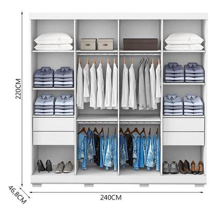Imagem de Guarda Roupa Casal Porto 8 Portas 4 Gavetas com Cômoda Sapateira Londres e Armario Multiuso 2 portas New Branco Brilho  Aramóveis