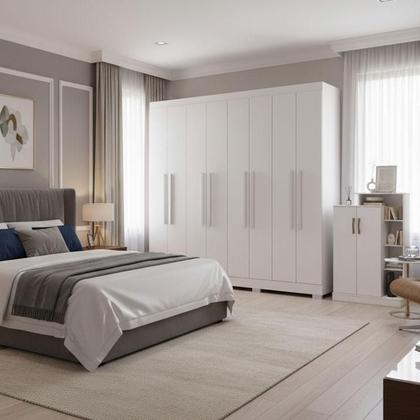 Imagem de Guarda Roupa Casal Porto 8 Portas 4 Gavetas e Armário Multiuso Florença Branco Tx  Aramóveis