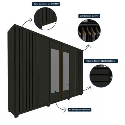 Imagem de Guarda Roupa Casal Ripado 6 Portas 4 Gavetas com Espelho Absolut New 100% MDF