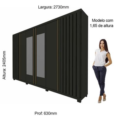 Imagem de Guarda Roupa Casal Ripado 6 Portas 4 Gavetas com Espelho Absolut New 100% MDF