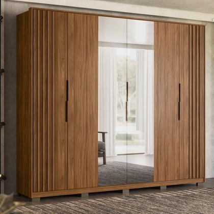 Guarda Roupa Casal Ripado Atrice D66410KPE 6 Portas Nogueira Touch