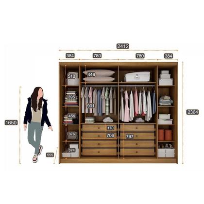 Imagem de Guarda Roupa Casal Ripado Bolonha 6 Portas 8 Gavetas Cumaru 23  Novo Horizonte