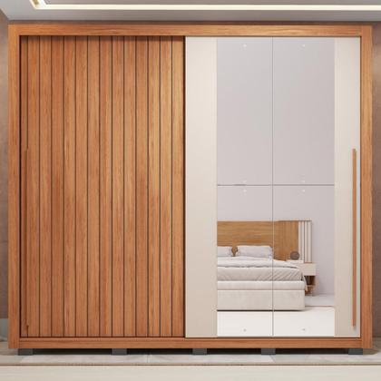 Imagem de Guarda-roupa Casal Ripado com Espelhos 2 Portas e 4 Gavetas Suburban Gold Espresso Móveis