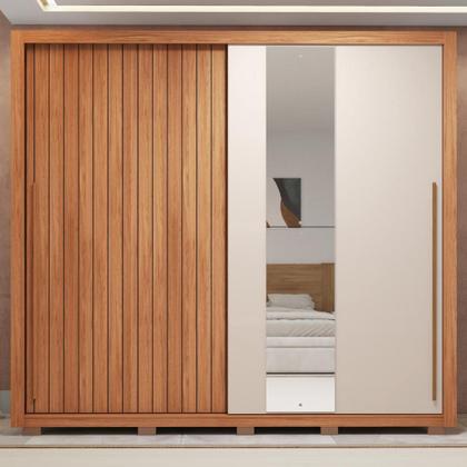 Imagem de Guarda-roupa Casal Ripado com Espelhos 2 Portas e 4 Gavetas Suburban Gold Espresso Móveis