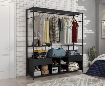 Imagem de Guarda Roupa Casal Roupeiro Closet Barcelona Industrial Preto