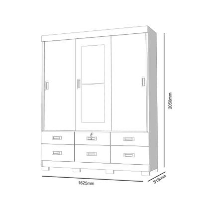 Guarda roupa casal samba 3 portas de correr c/ 2 espelho e 6