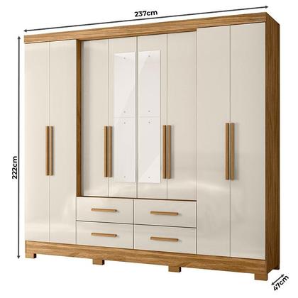 Imagem de Guarda Roupa Casal San Lorenzo com Espelho e Cômoda MS913 Freijó Off White  Moval