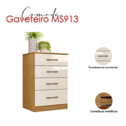 Imagem de Guarda Roupa Casal San Lorenzo com Espelho e Cômoda MS913 Freijó Off White  Moval