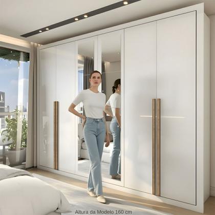 Imagem de Guarda-Roupa Casal Severo 6 Portas 6 Gavetas com Espelho Branco - Panorama Móveis
