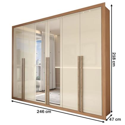 Imagem de Guarda-Roupa Casal Severo 6 Portas 6 Gavetas com Espelho Cinamomo/Off White - Panorama Móveis