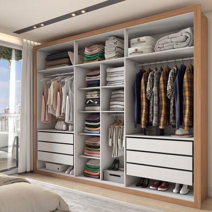 Imagem de Guarda-Roupa Casal Severo 6 Portas 6 Gavetas com Espelho Cinamomo/Off White - Panorama Móveis