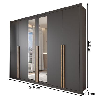Imagem de Guarda-Roupa Casal Severo 6 Portas 6 Gavetas com Espelho Preto - Panorama Móveis