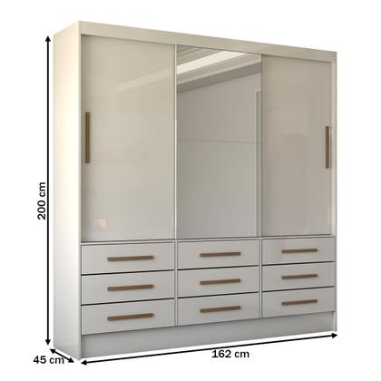 Imagem de Guarda-Roupa Casal Taylor Plus 3 Portas 9 Gavetas com Espelho Branco - Panorama Móveis