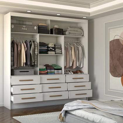 Imagem de Guarda-Roupa Casal Taylor Plus 3 Portas 9 Gavetas com Espelho Branco - Panorama Móveis