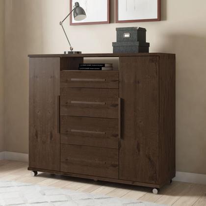Imagem de Guarda Roupa Casal Titanium 2 portas com Cômoda Sapateira Versátil 4 gavetas Jacarandá Fosco-Zanzini