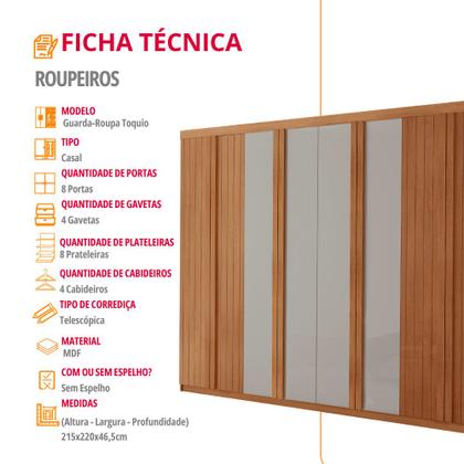 Imagem de Guarda Roupa Casal Toquio MDF com 8 Portas 4 Gavetas Moderna Mobília