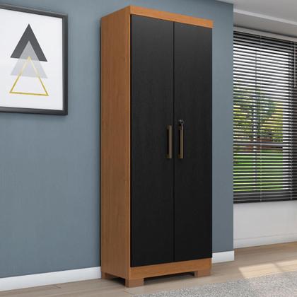 Imagem de Guarda Roupa Casal Trianon preto TX 2 portas com Armário Multiuso Max Plus 2 portas Cinamomo Preto Catedral Fosco-Zanzini