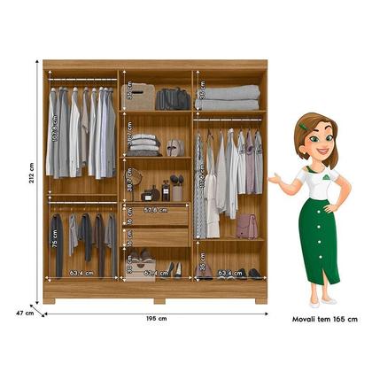 Imagem de Guarda Roupa Casal Valença com Espelho e Cômoda Georgia Freijó Cinza  Moval