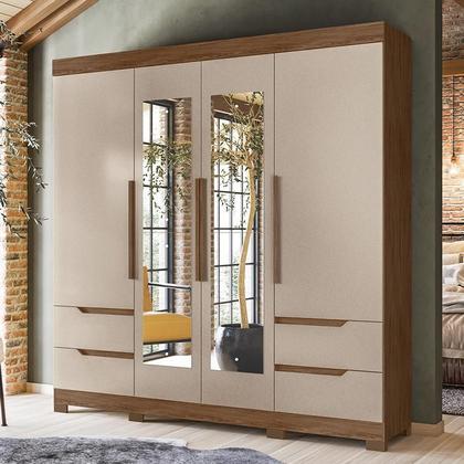 Guarda Roupa Casal Vivacce 4 Portas Avelã/Fendi Metallic com