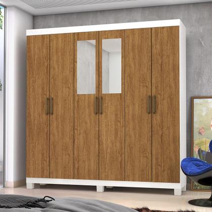 Guarda Roupa Casal Z22 6 Portas 4 Gavetas Com Espelho e Pés