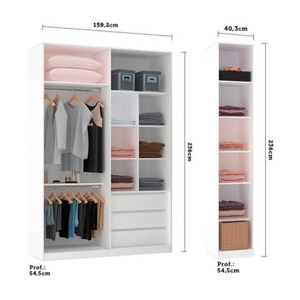 Imagem de Guarda Roupa Closet, 3 Gavetas, 2 Cabideiros Branco Branco