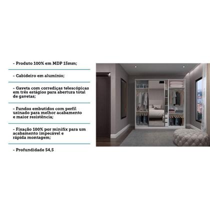 Imagem de Guarda Roupa Closet, 3 Gavetas, 4 Cabideiros Branco Branco