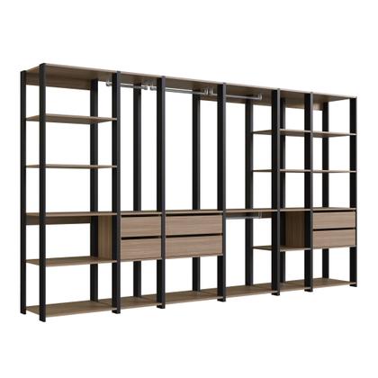 Imagem de Guarda Roupa Closet 6 Peças com 3 Cabideiros 6 Gavetas e 16 Nichos Easy Bege/Preto/Montana
