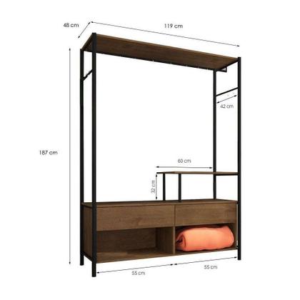 Imagem de Guarda Roupa Closet Barcelona Tubular 02 Gavetas Preto Demolição Artefamol