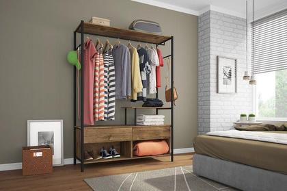 Imagem de Guarda Roupa Closet Barcelona Tubular 02 Gavetas Preto Demolição Artefamol